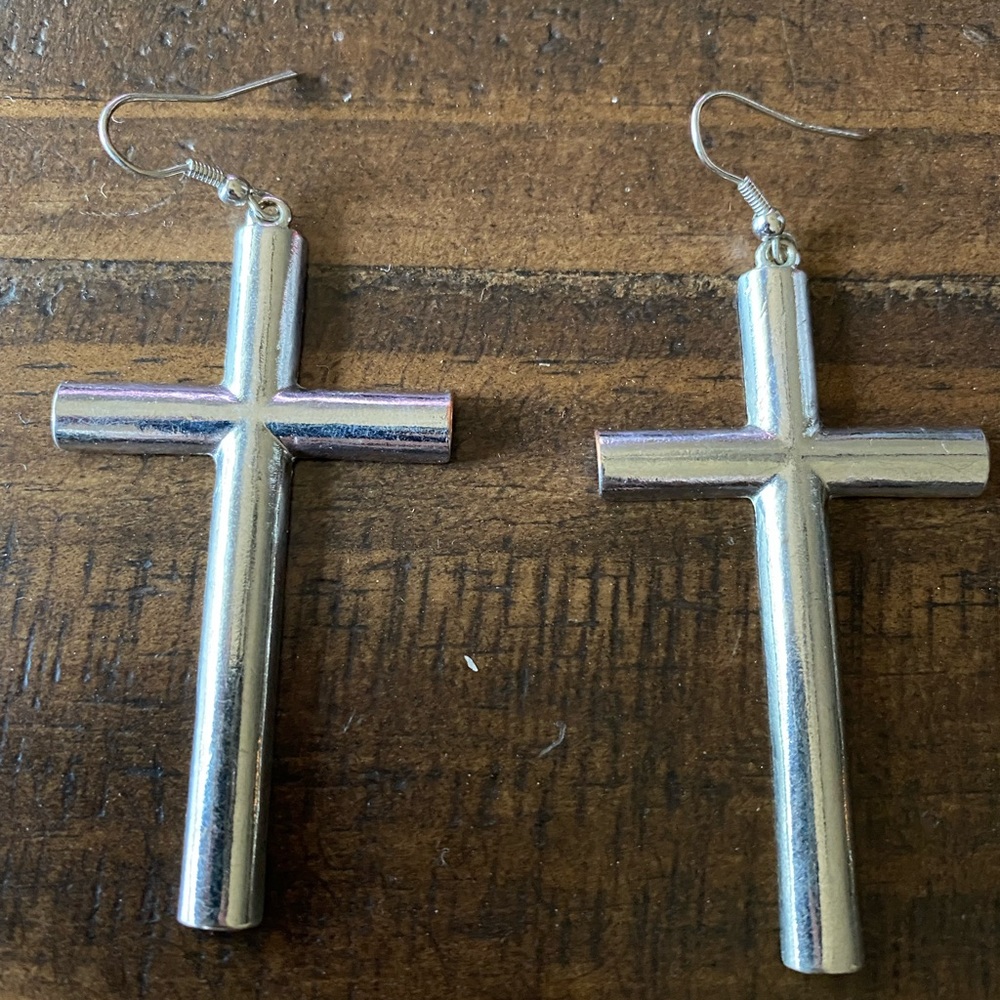 Silver cross earrings